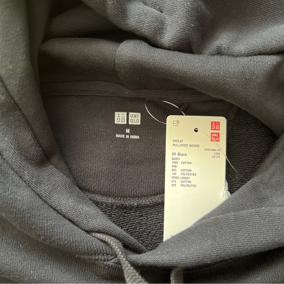 Uniqlo Mens Black Cotton Long Sleeve Pullover Hoodie medium - Picture 2 of 6